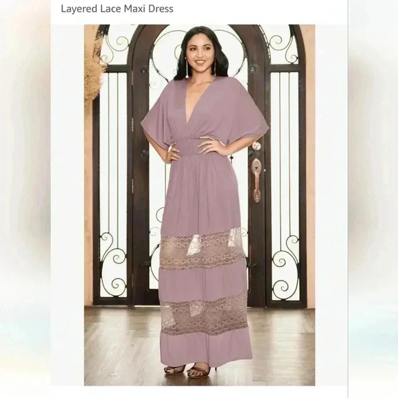 KOH KOH Womens Sexy Summer V-Neck Half Sleeve Layered Lace Maxi Dress (L) - Picture 1 of 6